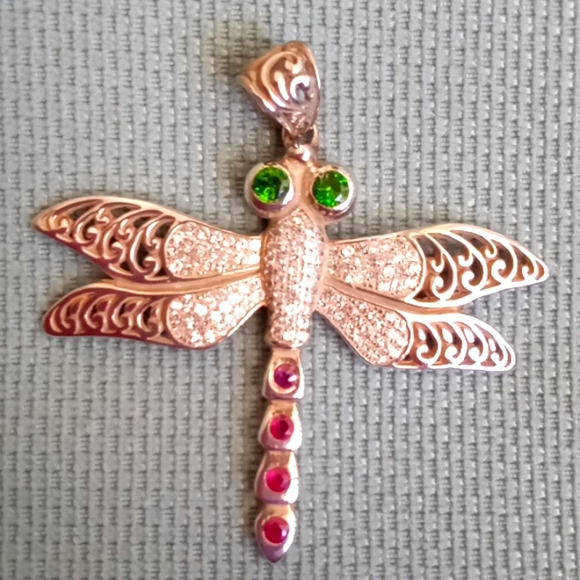 Bali Legacy Jewelry - BALI LEGACY RUSSIAN DIOPSIDE, MULTI-GEM DRAGONFLY PENDENT